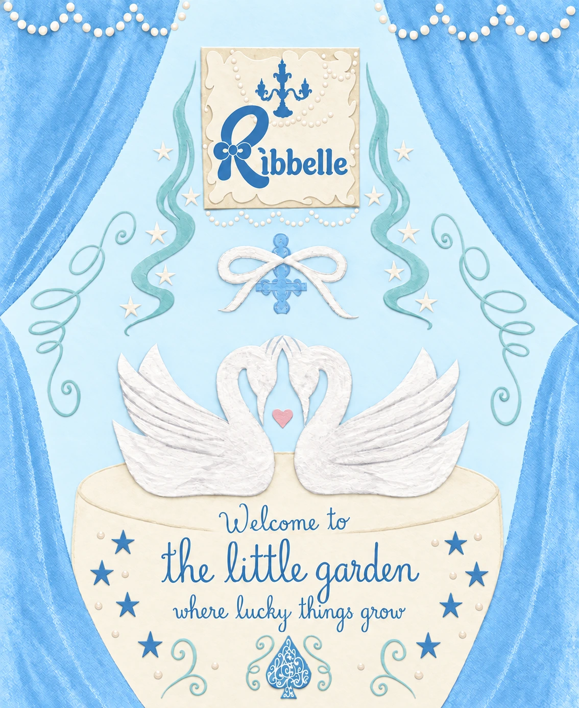 Ribbelle swan theater in clear blue. Welcome to the little garden, where lucky things grow.