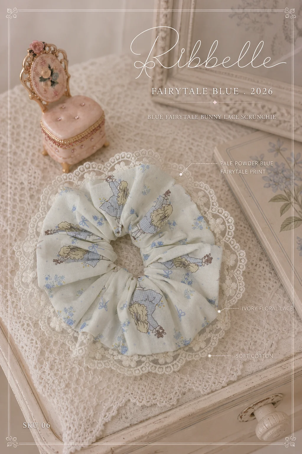 Blue Fairytale Bunny lace scrunchie