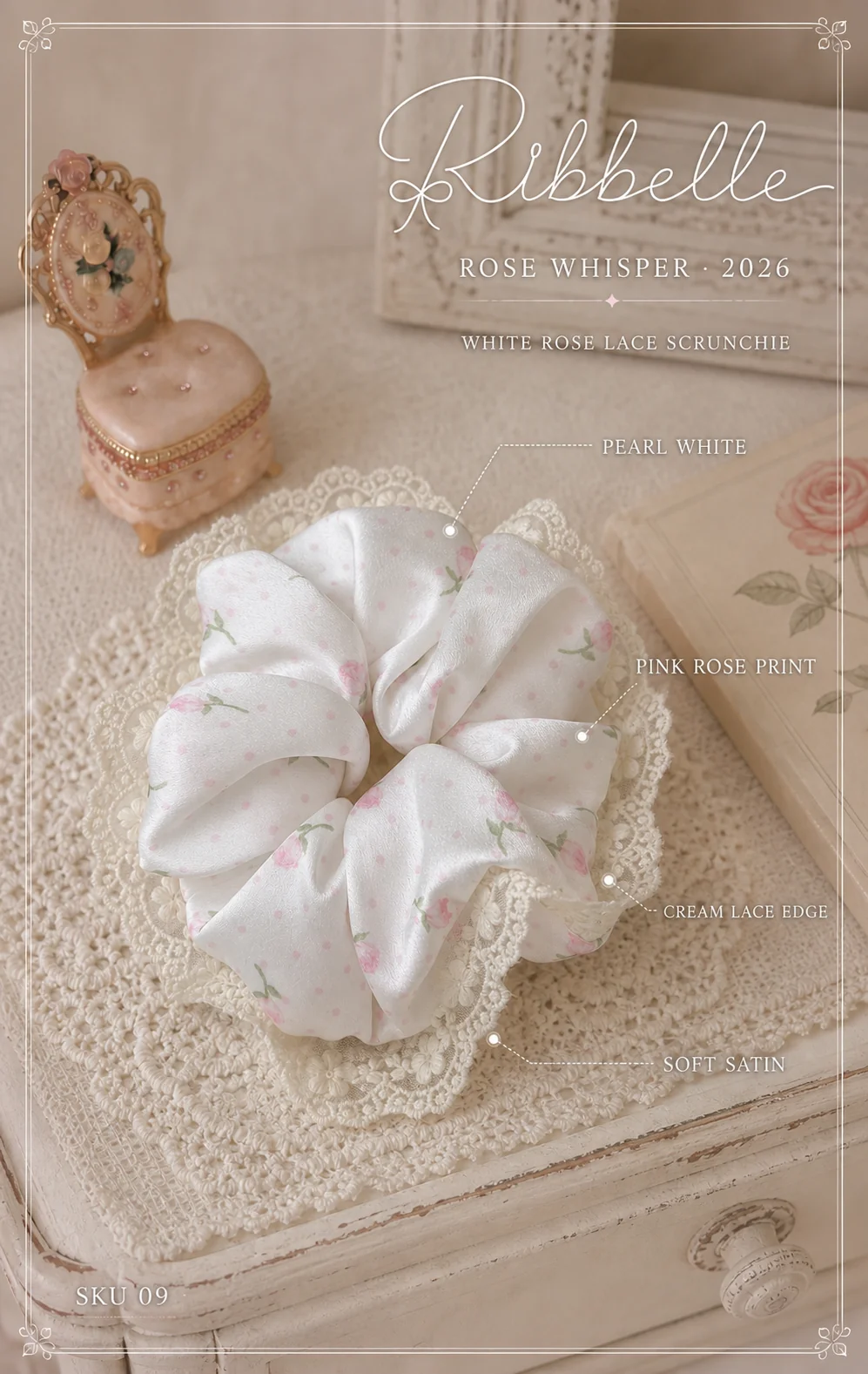 White Rose lace scrunchie